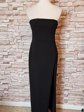 strapless slinky maxi dress with split Meshki Bex Strapless Slinky Maxi Dress with A Split